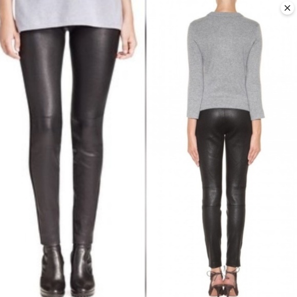 Tory Burch Black Leather Leggings Skinny Slim Pants - Picture 1 of 10